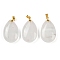 Natural Quartz Crystal Pendants, Rock Crystal Teardrop Charms with Brass Findings, Golden, 34x20x8mm, Hole: 4x5mm