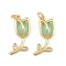 Brass Micro Pave Clear Cubic Zirconia Pendants, Flower Charm, with Jump Ring & Resin, Rack Plating, Long-Lasting Plated, Lead Free & Cadmium Free, Real 18K Gold Plated, 22x11x4.5mm, Hole: 3mm