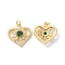Rack Plating Brass Cubic Zirconia Pendants, with Jump Ring, Lead Free & Cadmium Free, Long-Lasting Real 18K Gold Plated, Heart with Flower Charm, Dark Green, 20x19x4.5mm, Hole: 3.5mm