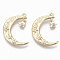 Brass Micro Pave Cubic Zirconia Pendants, Moon with Star & Bell, Nickel Free, Clear, Real 18K Gold Plated, 25.5x18x2.5mm, Hole: 1.2mm