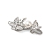 Brass Micro Pave Clear Cubic Zirconia Fold Over Clasps, Cadmium Free & Nickel Free & Lead Free, with Imitation Pearl, Butterfly, Platinum, 32mm, Hole: 1.2mm
