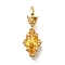 Brass Glass Pendants, Rhombus with Heart Charms, Real 14K Gold Plated, Faceted, Gold, 18.5x6.5x4.5mm, Hole: 3.5x2mm