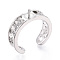 Brass Micro Pave Clear Cubic Zirconia Cuff Ring Settings, for Half Drilled Beads, Cadmium Free & Nickel Free & Lead Free, Real Platinum Plated, Pin: 1mm, 6.1mm, Inner Diameter: Adjustable