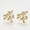 Brass Ear Stud Findings, with Loop, Flower, Nickel Free, Real 18K Gold Plated, 14.5x15mm, Hole: 1mm, Pin: 0.8mm