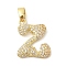 Brass Micro Pave Cubic Zirconia Pendants, Letter, Real 18K Gold Plated, Letter Z, 19x15.5x2.5mm, Hole: 4.8x2.9mm