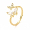 Clear Cubic Zirconia Butterfly Open Cuff Ring, Brass Jewelry for Women, Real 18K Gold Plated, US Size 6(16.5mm)