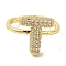 Rack Plating Letter Brass Micro Pave Clear Cubic Zirconia Adjustable Rings for Women, Real 18K Gold Plated, Letter T, 14.5x14mm, Inner Diameter: 17mm