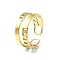 Ion Plating(IP) 304 Stainless Steel Open Cuff Ring, Double Lines Finger Ring, Real 18K Gold Plated, Inner Diameter: 18mm