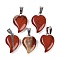 Natural Red Jasper Heart Pendants, Love Heart Charms with 304 Stainless Steel Snap on Bails, Stainless Steel Color, 22.5x15.5x6mm, Hole: 6x3.5mm