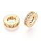 Brass Micro Pave Clear Cubic Zirconia European Beads, Large Hole Beads, Cadmium Free & Nickel Free & Lead Free, Flat Round, Real 18K Gold Plated, 9.5x3mm, Hole: 5mm