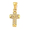 Ion Plating(IP) 304 Stainless Steel Cubic Zirconia Pendants, Cross Charm, Golden, 18.5x10x2mm, Hole: 6x3mm
