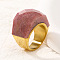 Fashionable 304 Stainless Steel & Natural Rhodonite Finger Rings, Real 18K Gold Plated, US Size 8(18.1mm)