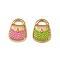 304 Stainless Steel Enamel Charms, Handbag Charm, Ion Plating(IP), Real 18K Gold Plated, Mixed Color, 13.5x10x3.5mm, Hole: 2x4mm