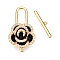 Brass Micro Pave Clear Cubic Zirconia Toggle Clasps, Cadmium Free & Nickel Free & Lead Free, with Enamel, Flower, Real 18K Gold Plated, Black, 27x14.5x6mm, Hole: 1.2mm, Bar: 3.5x17.5x1.5mm, Hole: 1~1.4mm