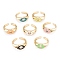 Brass Micro Pave Clear Cubic Zirconia Cuff Rings, with Enamel, Long-Lasting Plated, Golden, Horse Eye, Mixed Color, US Size 7 1/4, 3~8.5mm, Inner Diameter: 17.5mm, Horse Eye: 8.5x12.5mm