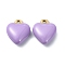 Ion Plating(IP) Real 18K Gold Plated 304 Stainless Steel Pendants, with Enamel, Heart Charms, Lilac, 12x10.5x5mm, Hole: 1.2mm
