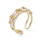 Clear Cubic Zirconia Horse Eye Open Cuff Ring with Plastic Pearl Beaded, Rack Plating Brass Jewelry for Women, Cadmium Free & Lead Free, Real 18K Gold Plated, US Size 7(17.3mm)