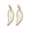 Brass Pave Shell Pendants, Geometric Charms, Real 18K Gold Plated, Wing, 25.5x8.5x2mm, Hole: 3x5mm