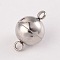 Tarnish Resistant Round 304 Stainless Steel Magnetic Clasps with Loops, Stainless Steel Color, 13x8mm, Hole: 2mm