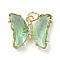 Brass Micro Pave Clear Cubic Zirconia Pendant, with Glass, Butterfly, Golden, Dark Sea Green, 15x19x4.5mm, Hole: 3.5mm
