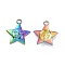 Ion Plating(IP) 304 Stainless Steel Pendants, Star with Human Face Charm, Rainbow Color, 21x18.5x3mm, Hole: 2.5mm