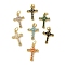 Brass Micro Pave Cubic Zirconia Pendants, Cadmium Free & Nickel Free & Lead Free, Real 18K Gold Plated, Cross, Mixed Color, 25x16x3mm, Hole: 4mm