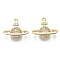 Brass Micro Pave Clear Cubic Zirconia Charms, Nickel Free, Planet, Real 18K Gold Plated, 12.5x15x3mm, Hole: 0.8mm