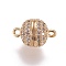 Brass Micro Pave Cubic Zirconia Magnetic Clasps with Loops, Round, Golden, 13.5x8mm, Hole: 1.5mm