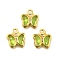 Glass Charms, Butterfly, with Brass Findings, Long-Lasting Plated, Golden, Yellow Green, 8.5x7x2mm, Hole: 1mm