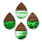 Transparent Resin & Walnut Wood Pendants, Teardrop Charms, Green, 36x24.5x3.5mm, Hole: 2mm