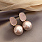 Alloy Enamel Dangle Stud Earrings, with Imitation Pearl, Nuggets with Round, Golden, Pink, 35mm