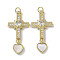 Brass Micro Pave Cubic Zirconia Pendants, Cadmium Free & Lead Free, with Shell, Cross & Heart, Real 18K Gold Plated, 32x15x3.5mm, Hole: 3mm