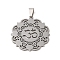 Non-Tarnish 201 Stainless Steel Pendants, Flower with Ohm/Aum Charm, Stainless Steel Color, 37.5x34.5x1.5mm, Hole: 8x4mm