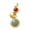 Natural Red Jasper and Natural Green Aventurine  Pendants, 304 Stainless Steel Flat Round Charms, Ion Plating(IP), Golden, 35.5x15x6~7mm, Hole: 5x3mm