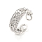 Chain Brass Micro Pave Clear Cubic Zirconia Open Cuff Rings, Long-Lasting Plated, Platinum, Inner Diameter: 17mm