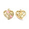 Real 18K Gold Plated Brass Micro Pave Clear Cubic Zirconia Pendants, Cadmium Free & Nickel Free & Lead Free, with Jump Ring & Enamel, Hollow Asymetrical Heart Charms, Pink, 20x20x5mm, Hole: 3.5mm