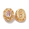 Brass with Glass Multi-Strand Links, Cadmium Free & Nickel Free & Lead Free, Hollow Oval, Real 18K Gold Plated, Pink, 11.5x9.5x7mm, Hole: 1.8mm