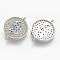 Brass Micro Pave Cubic Zirconia Links, Flat Round with Lotus, Platinum, 15.5x2.4mm, Hole: 1.5mm