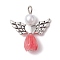 Resin Imitation Pearl Pendants, Rose Angel Charms with Antique Silver Plated Alloy Heart Wings, Pink, 23.5~24x21.5x7mm, Hole: 1.8~2.2mm