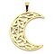 304 Stainless Steel Pendants, Laser Cut, Moon with Knot Charm, Real 18K Gold Plated, 32x25x1mm, Hole: 5x3mm