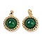 Brass with Gemstone Pendants, Flat Round, 20.5x17x6.5mm, Hole: 4x2mm