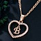 Heart Brass Micro Pave Clear Cubic Zirconia Pendant Necklaces, Rose Gold, Letter B, 17.72 inch(45cm)