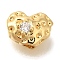 Brass Micro Pave Cubic Zirconia Beads, Cadmium Free & Nickel Free & Lead Free, Heart, Real 18K Gold Plated, 6.5x8.5x5.5mm, Hole: 1.8mm