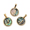 PVD Vacuum Plating 304 Stainless Steel with Paua Shell Pendants, Golden, Flat Round with Letter Charm, Letter.J, 18x16x1.5mm, Hole: 3x6mm