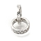 Brass Micro Pave Clear Cubic Zirconia Beads, Double Ring, Long-Lasting Plated, Cadmium Free & Lead Free, Rack Plating, Platinum, 13.5~14x3~4mm, Hole: 10.5~11.5mm