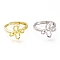 Adjustable Brass Finger Ring Components, with Micro Pave Cubic Zirconia, For Half Drilled Beads, Long-Lasting Plated, Flower, Clear, Mixed Color, US Size 7 1/4, Inner Diameter: 17.6mm, Tray: 10x10mm