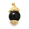 Brass & Natural Black Agate(Dyed & Heated) Pendants, Round Charms, Cadmium Free & Lead Free, Long-Lasting Plated, Rack Plating, Real 18K Gold Plated, 24x12.5mm, Hole: 2x4mm