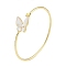 Brass Pave Shell Butterfly Open Cuff Bangle Making, for Half Drilled Beads, Cadmium Free & Nickel Free & Lead Free, Real 18K Gold Plated, Inner Diameter: 2-1/4~2-1/4x1-7/8 inch(5.55~5.7x4.7cm), Tray: 5.5mm, Pin: 1mm