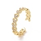 Clear Cubic Zirconia Heart Open Cuff Ring, Brass Jewelry for Women, Cadmium Free & Lead Free, Golden, Inner Diameter: 18mm