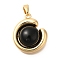 Brass Pendants, Round with Cabochon Charms, with Jump Ring, Cadmium Free & Nickel Free & Lead Free, Real 18K Gold Plated, 19x16.5x7mm, Hole: 3x5mm
